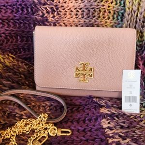 Tory Burch Britten Chain Wallet Small Pink Moon